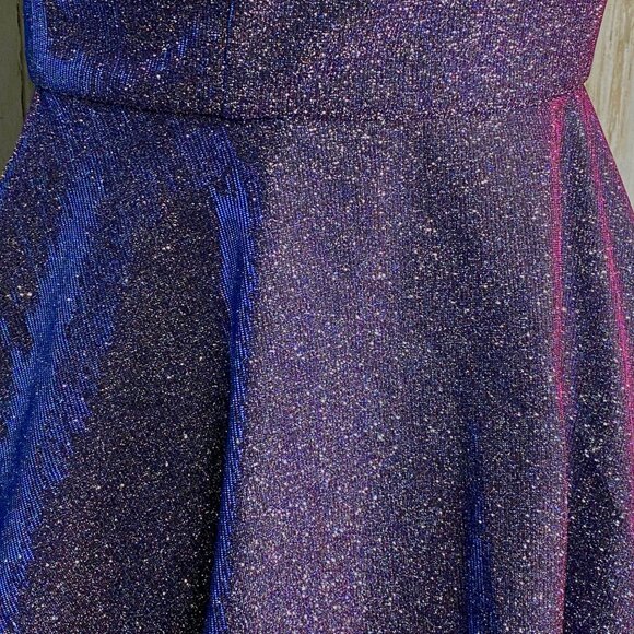 Xscape Purple Blue Glittery Multichrome V-Neck Fit & Flare Mini Dress Sz 4 NEW - Picture 3 of 11